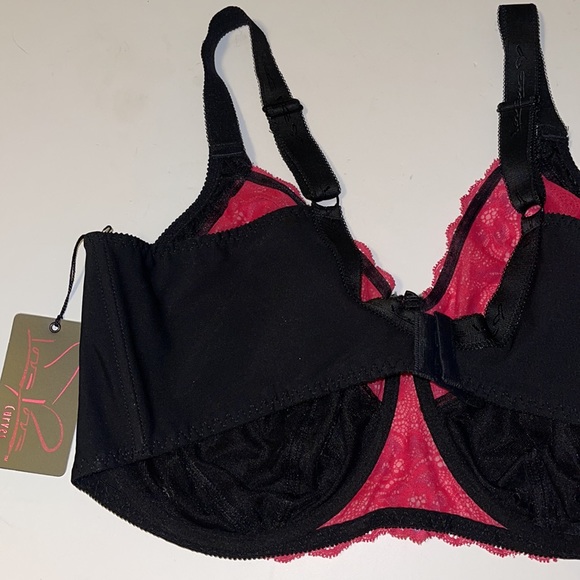 🆕 Love Love “Sabina” Black and Pink Underwire Bra - Size 46H / H46 - Picture 5 of 9